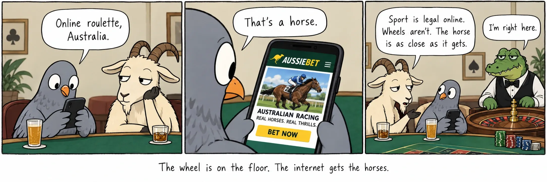 A roda fica no salão. A internet fica com os cavalos.