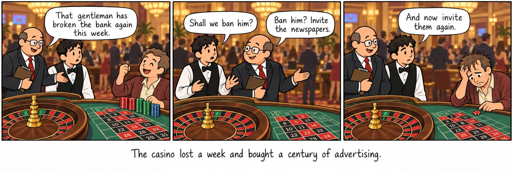 O cassino perdeu uma semana e comprou um século de publicidade.